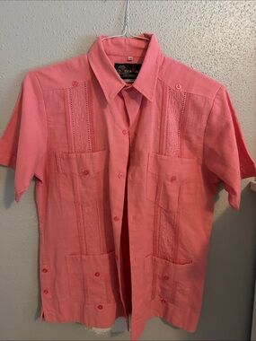 Men's Coral Pink Short-Sleeve Guayabera Shirt